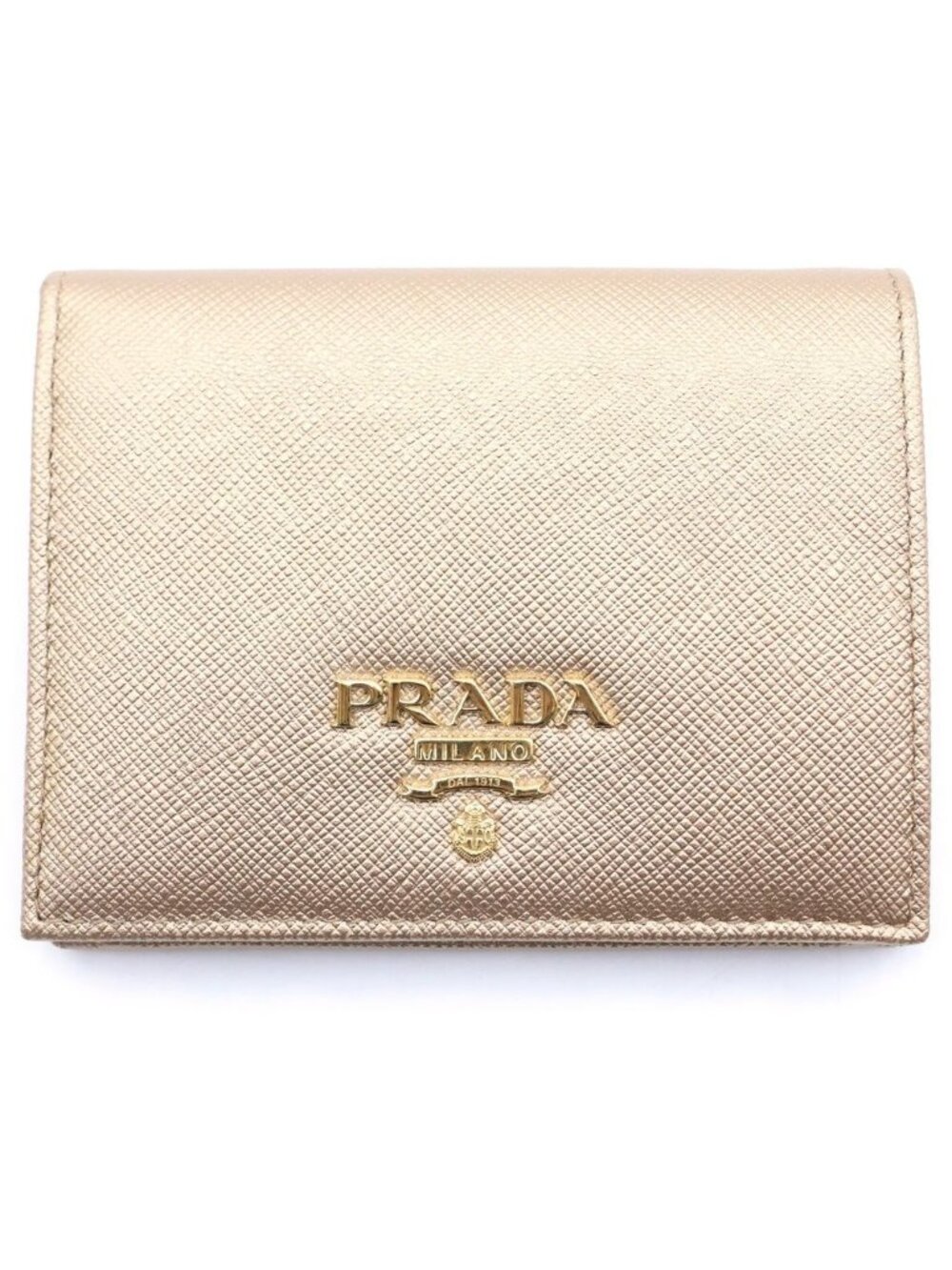 Prada Saffiano Bifold Wallet Gold Leather